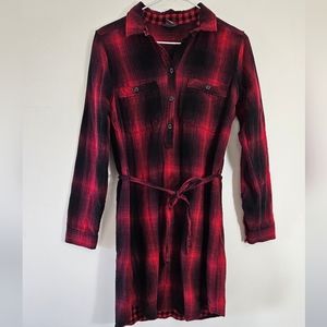 Eddie Bauer Red Plaid Cotton Lounge Dress Long Sleeve Mini Womens 6